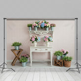 Aperturee - Aperturee Colorful Floral Retro Pink Wall Photography Backdrop